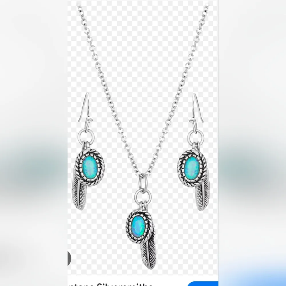 New In Box Montana Silversmiths Opal & Feather Necklace & Earrings Set - Picture 3 of 10